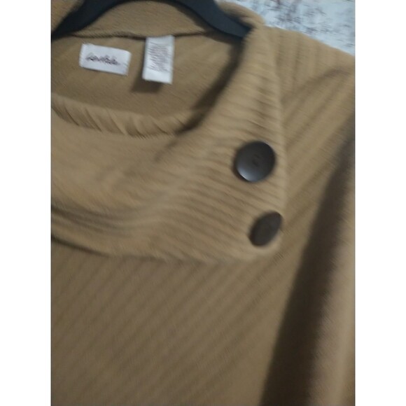 La Moda One Size Poncho Beige Brown Buttons Boho Cozy - Picture 4 of 8